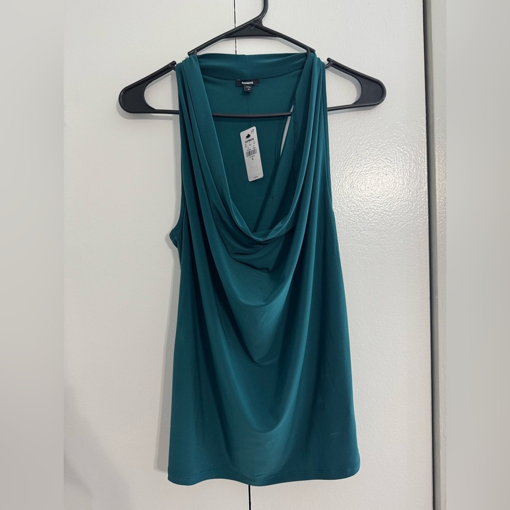 Express Teal Sleeveless Drape Blouse